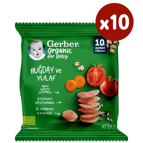 Gerber Buğday Yulaf  Domates Havuçlu Bebek Atıştırmalığı 7g x 10 Adet